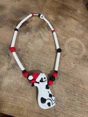 Candace loheed ceramic  Cat Pendant Necklace in White, Black & Red